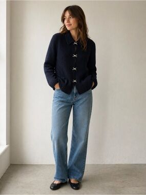 Saint James Navy Knit wool Cardigan with Toggle Closures made in France 🇫🇷